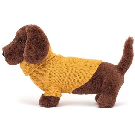 Peluche Chien Saucisse au Pull jaune - JELLYCAT