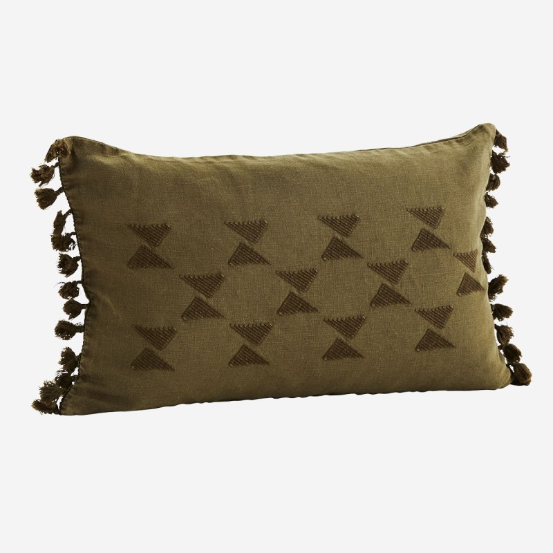 COUSSIN BRODERIE ET POMPONS 30X50 TABAC COUSSIN BRODERIE ET POMPONS 30X50 TABAC - MADAM STOLTZ