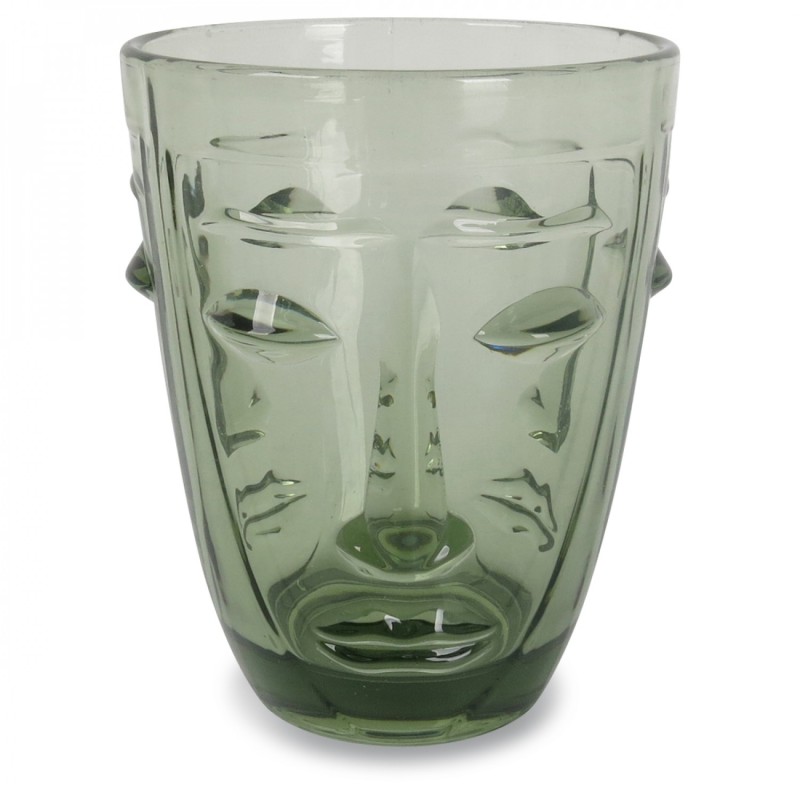 VERRE GOBELET VISAGE VERT D.8 H.10 VERRE GOBELET VISAGE VERT D.8 H.10 - Opjet